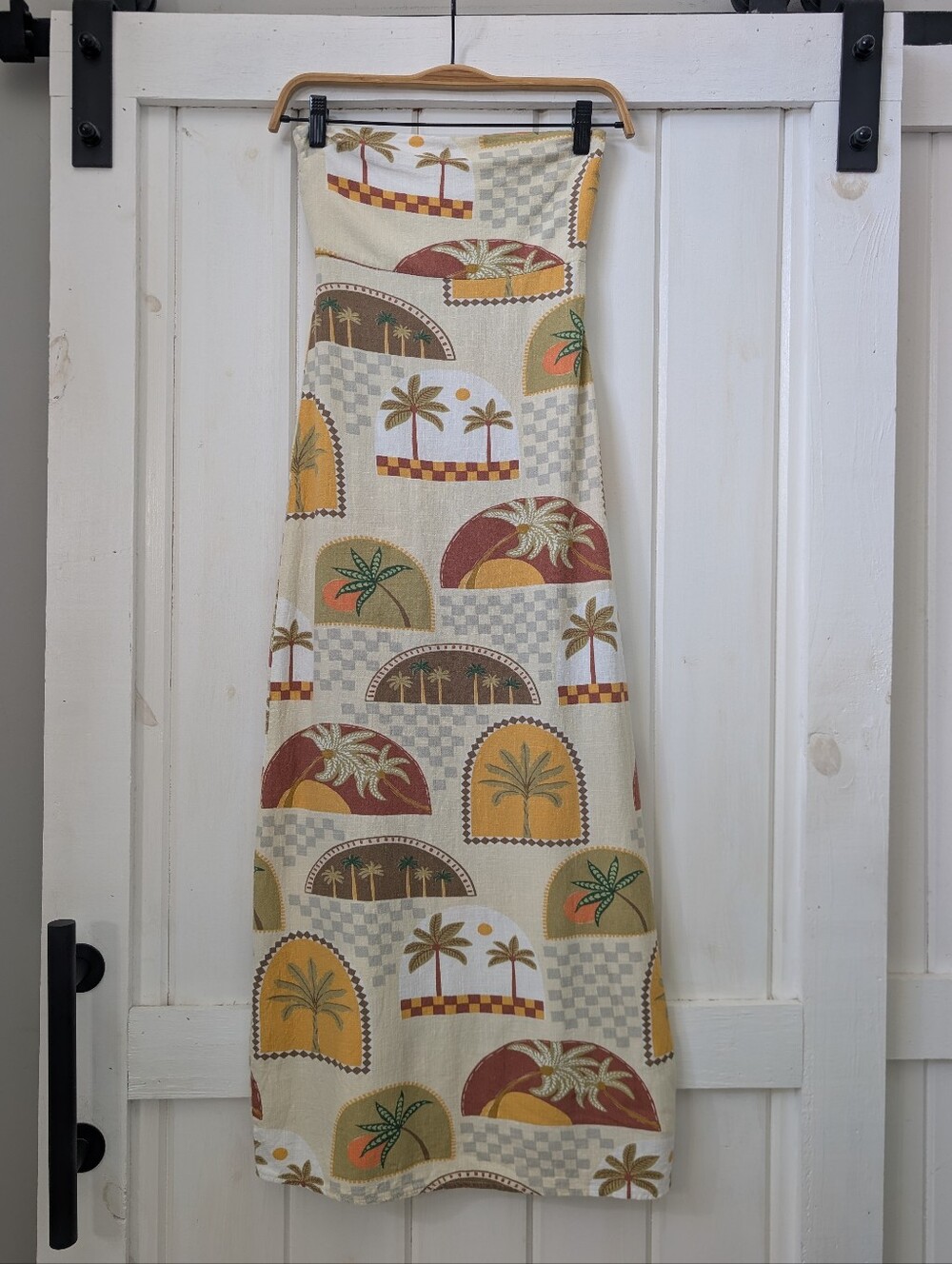 Paper Heart Retro Coastal Palm Print Strapless Midi Dress Size XS